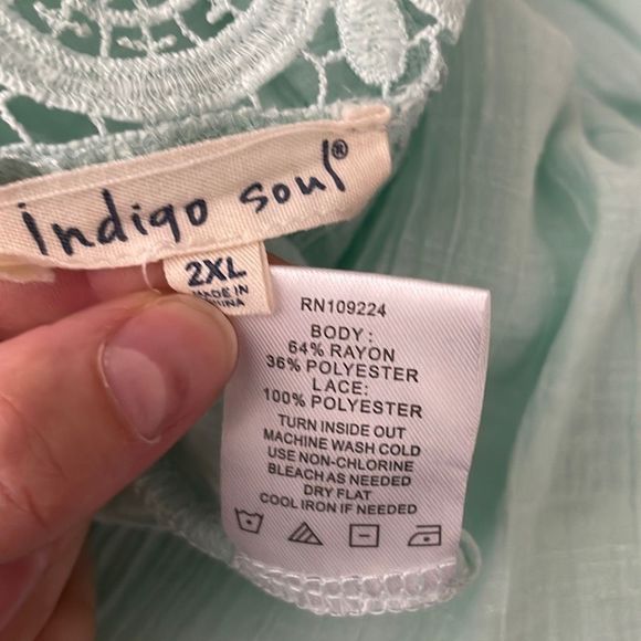 Indigo Soul Gauze Crochet Lace Trim Balloon Sleeve Tunic Top 2XL - Picture 8 of 11